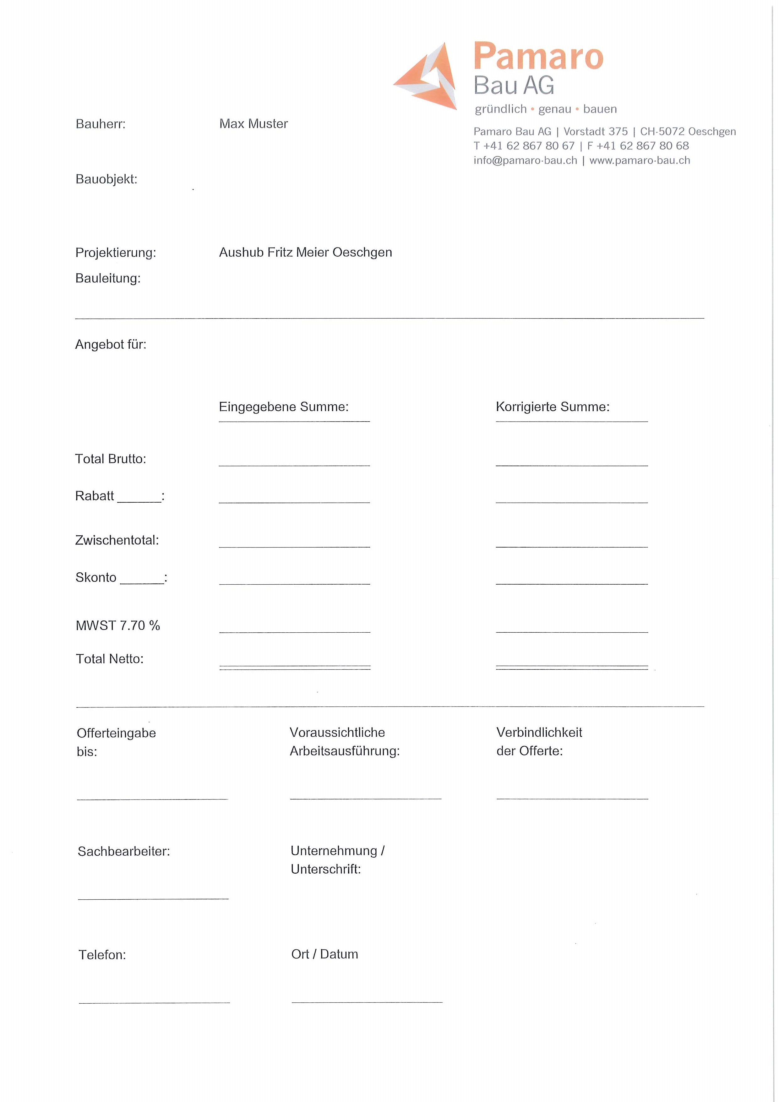 Erstellen von Ausschreibungen - Pamaro Bau AG